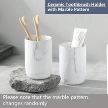 Marble Toothbrush Holders - 2 Ceramic Toothbrush Holders For Bathrooms Toothbrush Toothpaste Holders Set, White Bathroom Tumbler Cups Reusable Toothbrush Mouthwash Cup, Bathroom Counter Organizer.,2pcs,WhiteMarble - 白色大理石 - 查看 4