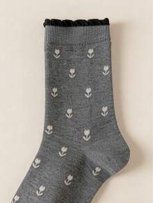 1/3/5 Pairs Women's Mid-Calf Socks With Tulip Lace Pattern, Soft Breathable Comfortable Socks, Versatile Daily Wear, Cute & Fashionable College Style - Multicolor - View 8