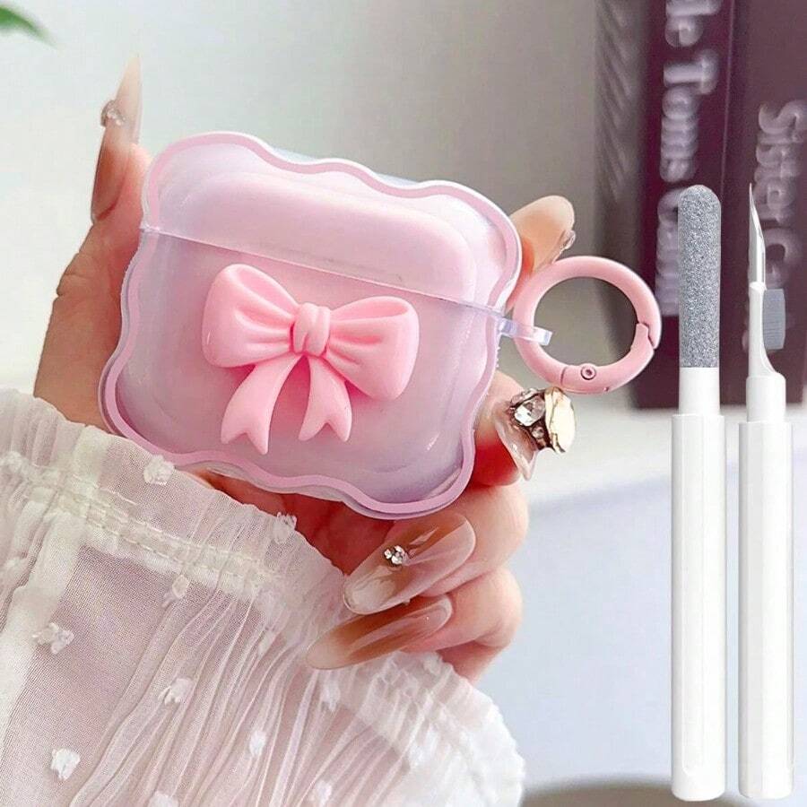 YQQ Cute 4 Clear Case Girly 3D Bow Design Soft TPU Protective Shockproof Kawaii Apple IPod 4th Generation Cover With Cleaner Kit And Keychain Girls Women2179 - BowPink - 查看 1