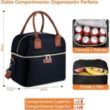 Loncheras para Mujer Hombre Adultos Bolsa de Almuerzo Aislada de Doble Compartimento Loncheras Termica Impermeable y Reutilizable para Oficina, Picnic Negro,37332602 - Marrón - Ver 6