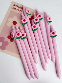6pcs Random Minimalist Valentine's Day Theme Retractable Ballpoint Pens, Pink Floral Stickers, Gifts, Office Pens, Writing Pens, Correction Tools, Back To School Stationery, Exam Pens, Teaching Pens, Party Favors, Surprise Gifts - Multicolor - View 5