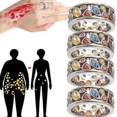 1 pieza Anillo de cuarzo cristal de moda, con efectos terapéuticos, adelgazantes y de drenaje linfático, accesorio minimalista magnético multicolor