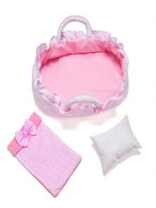 3件套精致娃娃篮套装，适合35厘米/14英寸以下的小型重生娃娃。这套娃娃家具配件玩具套装包括1个篮子、1个枕头和1条毯子，非常适合娃娃和角色扮演玩具套装（不含娃娃）。 - 彩色 - 查看 5