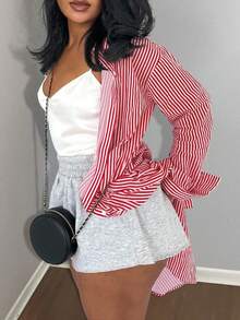 LovelyWholesale 女士休闲翻领长袖纽扣下摆开衩长衬衫，适合春夏穿着