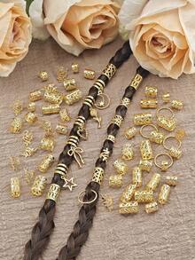 70件金色发饰套装，包含星星、月亮、玫瑰、心形吊坠装饰，适合编发，合金发夹，女士适用，巴洛克风格装饰，适用于派对和摄影