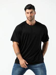 Plus Size Men's Breathable Quick-Dry Sports T-Shirt - Black - View 4