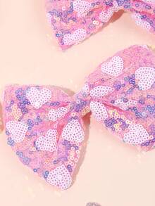 Conjunto de 2 Laços de Cabelo Rosa para o Dia dos Namorados para Meninas, Presilhas de Cabelo com Laço de Lantejoulas Brilhantes Rosa em Formato de Coração, Acessórios de Cabelo para Adolescentes - Rosa - Ver 5