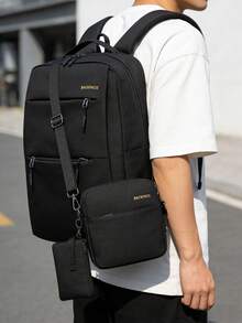 Three-Piece Men's Backpack Set, Including A Backpack, Shoulder Bag, And Coin Purse. Features A Spacious Design, Perfect For Back-To-School, Travel, Business, And Everyday Use. - Black Three-piece Suit - View 2