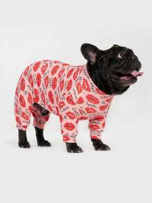 Valentine's Day Matching Family Pajamas, Valentine's Day Matching Family Sleepwear, Valentine's Day Matching Family Loungewear, Valentine's Day Dog Gifts, Matching Family Outfits, Matching Family Sleepwear, Small/Medium/Large Dog Sleepwear, Human Sleepwear, Super Soft Stretchy Fabric, All-Over Lip & Letter Print Pattern, Dog Sleepwear 1pc (S-6XL) Or Owner Sleepwear Set (S-L) - Multicolor - View 10