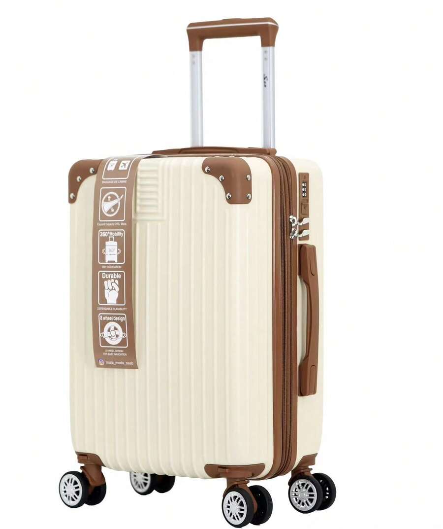 Carry-On Suitcase With 360° Wheels. The Wheels Are Removable. ABS. - 米色帶棕色 - 查看 1