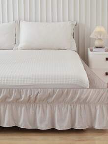 1pc Beige Solid Color Ruffle Edge Bed Skirt (1 Bed Skirt) Classic, Simple And Versatile, Made Of Synthetic Polyester Soft And Skin Friendly, Suitable For All Seasons, Indoor Bedroom Master Bedroom, Guest Bedroom, Secondary Bedroom Suitable For All Seasons - Beige - View 11