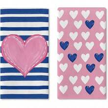 Valentine's Day Theme Blue Striped Heart Design Kitchen Towel Gift, Super Absorbent, Cartoon Design, Machine Washable Reusable Hand Towel, Suitable For Home, Kitchen, Bathroom, Car, Window Cleaning - Soft Knitted Dish Cloth