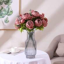 Duovlo Artificial Peony Silk Flowers Fake Flowers Vintage Wedding Home Decoration,Pack Of 1 (Rosy Brown),20.87*3.5,RosyBrown - 羅西布朗 - 查看 6