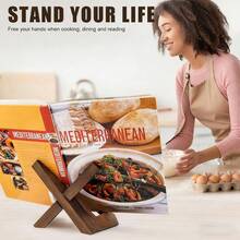 Recipe Book Stand For Kitchen, Wooden Cookbook Holder For Display Stand, Farmhouse Cook Book Stand For Reading Hands Free, Rustic Recipe Holder For Cooking And Cookery Book Stand For Counter - Brown - View 5