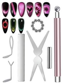 7pcs Cat Eye Nail Art Magnet Tool Set, French Cat Eye Heart Shaped Nail Magnet, Cat Eye Gel Polish Magnet Stick, Nail Art Supplies For Creating Various Cat Eye Effects - Multicolor - View 1