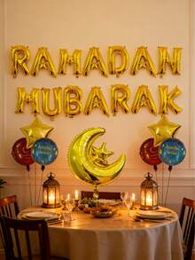21pcs Eid Mubarak Decorations, Ramadan Decorations, Ramadan Banners And Balloons, Crescent Moon Balloons, Ramadan Balloons, Eid Mubarak, Eid Al-Adha, Happy Eid Decorations - Multicolor - View 2
