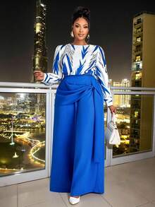 BIUBIU Bộ đồ nữ cỡ lớn thời trang gồm áo kẻ sọc và quần ống rộng xếp ly, thiết kế tối giản, phù hợp cho công sở, mùa xuân, thu và đông. Cũng thích hợp cho đi chơi hàng ngày, hẹn hò, Giáng sinh, tiệc tùng, năm mới và các dịp khác. Thanh lịch - Màu xanh lam - Xem 1