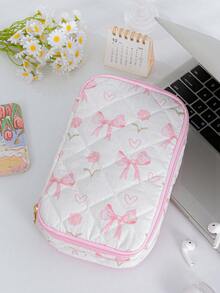 Double Layer Large Capacity Digital Storage Bag, Foam Quilted Charger Organizer, Floral Pattern, Electronic Cable Management Storage Bag - Multicolor - View 9