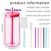 KAFUFU 24-Pack 16oz Colorful Plastic Snow Globe Jars - Single Layer Tumbler Set With Color Lids & Straws | For DIY Gifts, Cold Drinks & Car Use, Includes Brushes, Seasonal Gift Idea (Multi-Color) - 24pc 16oz colorful - 查看 4