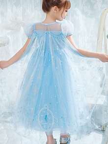 Flower Girl, Bridesmaid Wedding Birthday Party Beauty Pageant Dress, Princess Tulle Dress With Cloak - Baby Blue - View 10