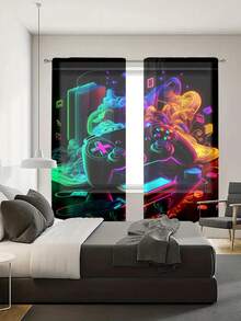 1 Set (2 Pieces) Digital Printed Rod Pocket Semi-Sheer Curtains, Home Furnishing Decor For Living Room - Purple - View 3