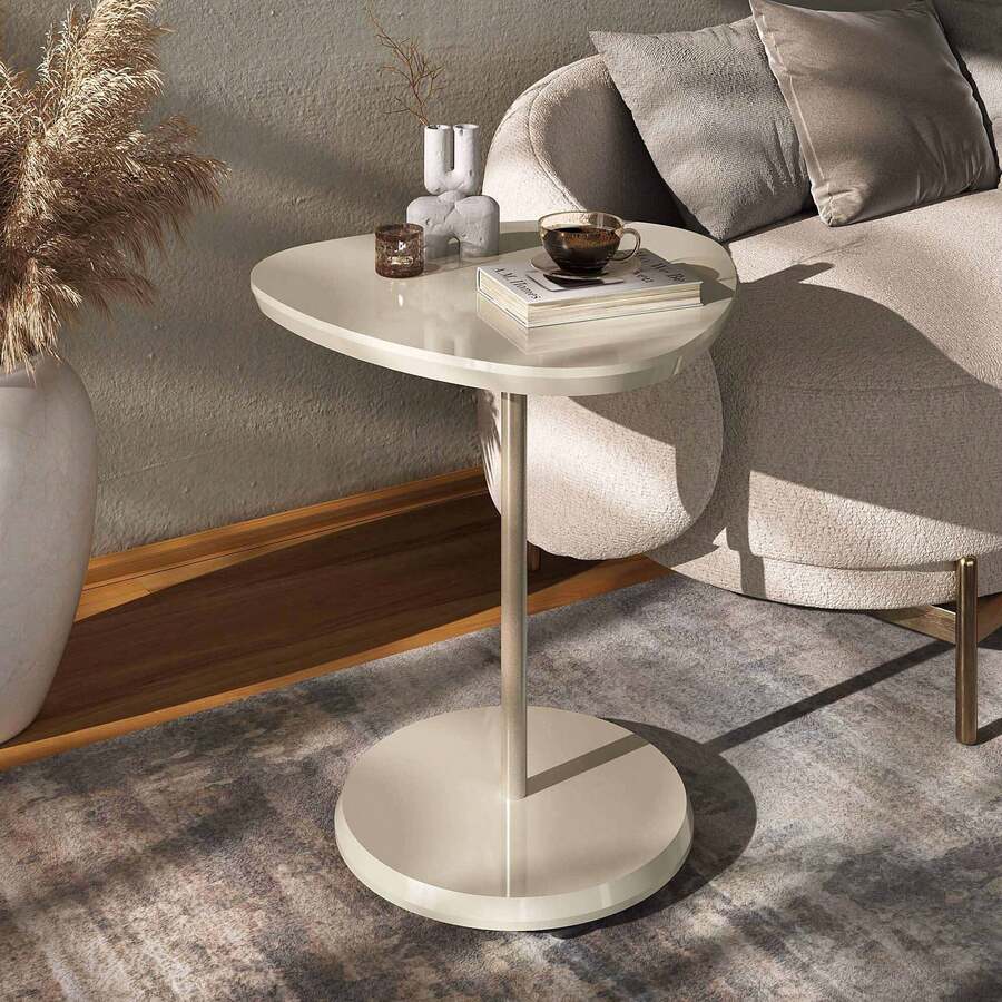 Mesa de Apoio Lateral Oval Orgânica para Sala e Quarto Funcional - Bel Branca