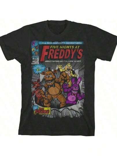 Camiseta negra de Five Nights Sister Location Funtime Freddy Foxy y para hombres, camiseta negra de 'S Celebrate para hombres, camiseta negra de 'S Character Squares para hombres, camiseta negra de 'S Characters Pins para niños, camiseta negra de 'S Comic Cover Art para niños, camiseta negra de 'S Disintegrating Freddy Fazbear para niños, camiseta negra de 'S FNAF Freddy para hombres, camiseta de manga corta con cuello redondo negra.