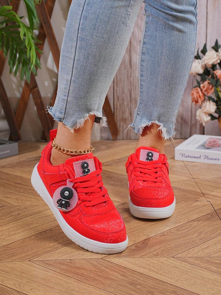 New Solid Color Soft Upper, Lightweight Sole Lace-Up Design, Outdoor Activities, Fashionable - Red Vibrant - View 1
