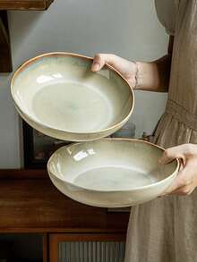 1 pieza Tazón de ensalada/sopa de cerámica hecho a mano de 8.5 pulgadas, capacidad de 1075ML, vajilla de alta calidad y duradera de grado restaurante, apta para aperitivos, pasta, postres, regalos festivos, platos de aperitivos, decoración de mesa festiva, vajilla artística - Multicolor - Ver 2