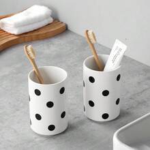 Black Polka Dot Ceramic Toothbrush Holders White - 2 Cups Toothbrush Holders For Bathrooms Toothbrush Toothpaste Holders, White Bathroom Tumbler Cups, Reusable Toothbrush Cups,2pcs,White-PolkaDot - 白色波點 - 查看 10