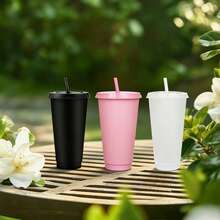 KAFUFU 25-Pack 24oz Pink Tumblers With Dust Caps - Reusable Drink Bottles & Party Cups For Coffee, Car Travel | Valentine's Day Gift Set, Includes Straws & Brushes, Bulk Orders Welcome (25, Pink) - 粉色 - 查看 8