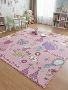 1 pieza Alfombra de área con estilo de princesa de dibujos animados, alfombra de sala de estar, alfombra, alfombra de área de sala de estar, alfombra de área pequeña, tapete, decoración del hogar, alfombra grande de sala de estar, decoración del hogar de sala de estar, decoración de la habitación, alfombra lavable - Multicolor - Ver 2