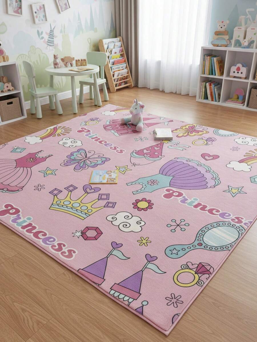 1 pieza Alfombra de área con estilo de princesa de dibujos animados, alfombra de sala de estar, alfombra, alfombra de área de sala de estar, alfombra de área pequeña, tapete, decoración del hogar, alfombra grande de sala de estar, decoración del hogar de sala de estar, decoración de la habitación, alfombra lavable