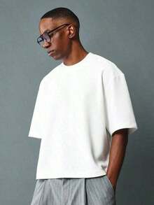 Oversized Boxy Cut Short Sleeve 100% Cotton T-Shirt, Casual Cropped Streetwear Style, Modern Minimalist Style All-Season Essential Solid Color Top - Unisex Vintage Casual Cotton T-Shirt, Comfortable Loose Fit 5TPQ - 白色 - 查看 7