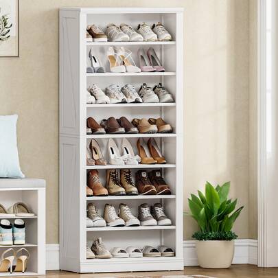 HEXCELEN Shoe Cabinet, Freestanding Shoe Chest With 21-24 Pairs, Adjustable Shelves, Shoe Cabinet For Entryway, Living Room, Bedroom, 62.5 X 30.5 X 145.5 Cm, White