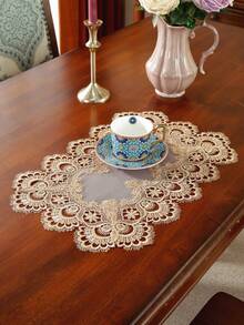 100% Polyester Delicate Water-Soluble Hollow Lace Tassel Trim Decorative Table Runner, Elegant High-End Unique Home Decor For Kitchen, Dining Table, Desk, Coffee Table, Vanity, Gift, Place Mats, Living Room, Bedroom, Yard, Indoor Outdoor Villa, Camping, Date Night, Banquet, Holiday, Party, Cabinet Gathering, Festival Decoration, Party & Wedding Decorations, 1pc - Khaki - View 6