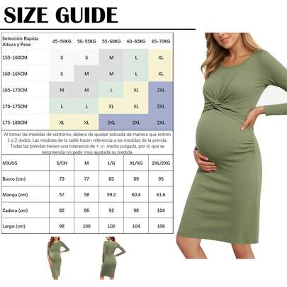 Vestido de Maternidad Mangas Largas Vestidos Lactancia para Mujer Embarazada, Elegante y Cómodo, Ropa de Maternidad Juvenil, Vestidos Casuales Largos para Embarazadas, Puro Color
