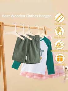 5个儿童衣架，光滑幼儿衣架，可爱木质小熊婴儿房衣柜衣架，可重复使用的新生儿衣架，适合婴儿、幼儿、儿童的衣服和裤子 - 彩色 - 查看 7