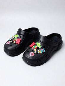 2025新款女士木屐 - 可拆卸可爱糖果吊坠，增高3厘米，单脚设计，舒适街头风，休闲日常穿搭，Y2K美学，流行时尚鞋款 - 黑色 - 查看 6