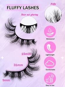 10 Options For Natural False Eyelashes: Fluffy, Soft, And Dramatic 3D Mink Eyelashes, Slender Eyelashes, Cilia, Messy And Multi-Layered Eyelashes, Short And Thick False Eyelashes, Extended Eyelashes, Loose False Eyelashes, Makeup Products For Weddings, Parties, Clubs, Daily Work Meetings, Natural False Eyelashes, Comfortable Wearing Of Striped Eyelashes - Black - View 3