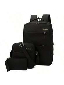 Three-Piece Men's Backpack Set, Including A Backpack, Shoulder Bag, And Coin Purse. Features A Spacious Design, Perfect For Back-To-School, Travel, Business, And Everyday Use. - Black Three-piece Suit - View 6