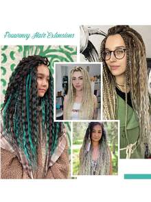 24 Inch Single Strand Double Ended Faux Locs, Felt Locs, Synthetic Locs, Handmade Crochet Locs, African Curly Long Wavy Wigs - Multicolor - View 3