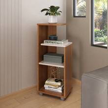 Mesa de Apoio Lateral Bis com prateleiras para Sala ou Escritório Artely Cinamomo e Branco - Marrom Claro - Visão 7