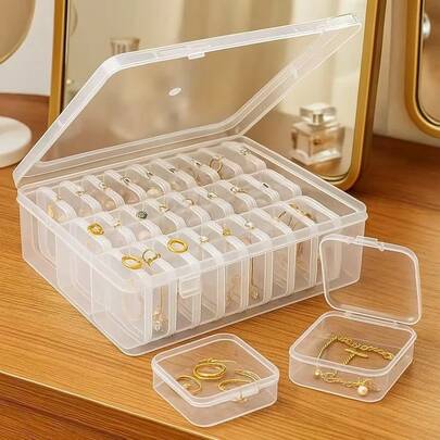 30pcs Transparent Plastic Storage Boxes, Mini Clear Bead Storage Boxes With Lids, Rectangular Storage Containers For Earrings, Rings, Jewelry, Nail Art Accessories, And Household Clear Organizers , Makeup Room Decor, Room Decor