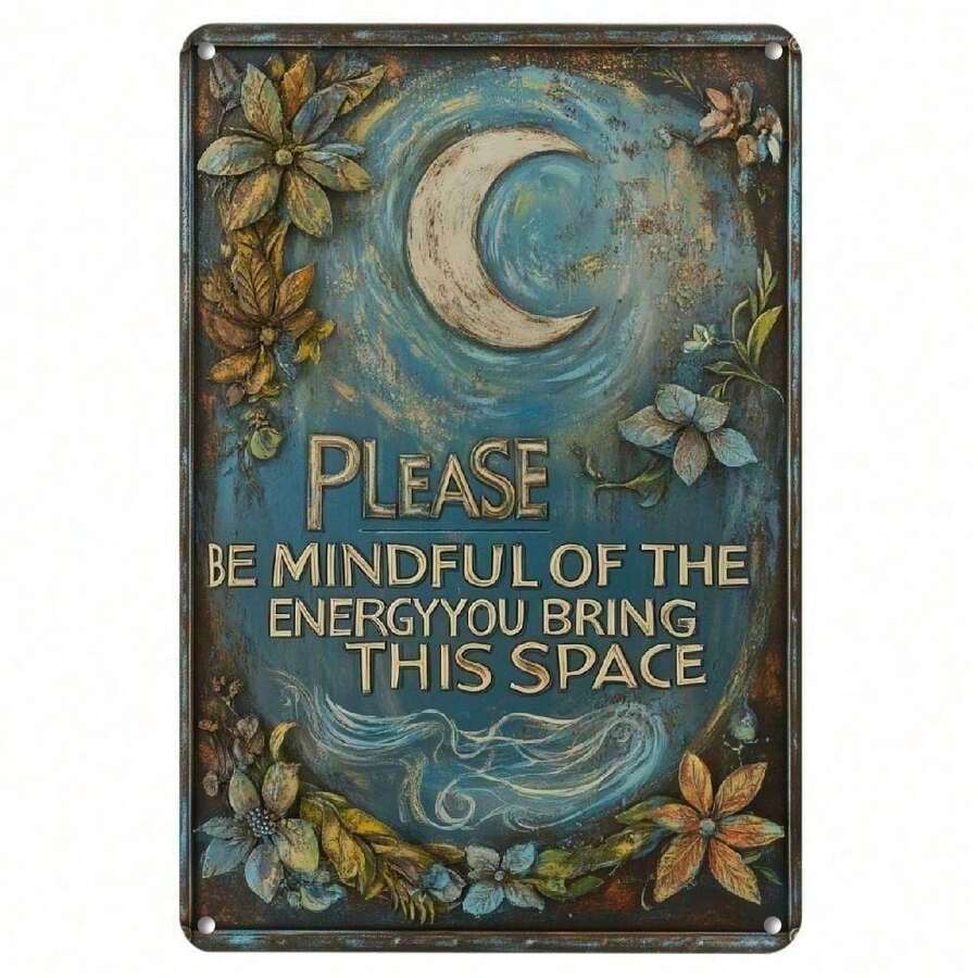 Vintage Crescent Moon Wall Art 8x12 Inch Retro Metal Sign With Floral Quote Rustic Home Decor For Bar Cafe Garage Mindful Energy - 彩色 - 查看 1