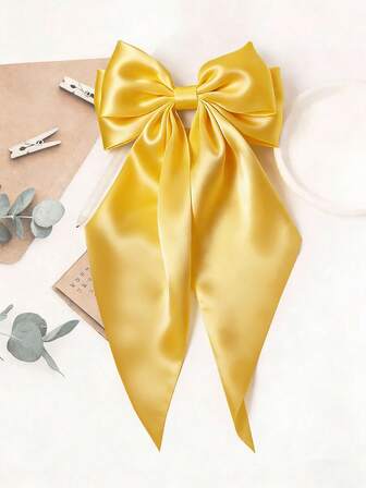 1 st håraccessoar för kvinnor, stor gul hårspänne i satinrosett, elegant fjärilshårspänne, söt och trendig håraccessoar, hårspänne i metall med fjäril, neutral gul alligatorspänne, hårklämma, hårspänne, alla hjärtans dag-present, tacksägelsepresent, universitet, vinteroutfit för kvinnor, rosett