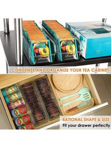 1 pièce - Boîte de rangement pour thé à deux compartiments transparente - Boîte de rangement de bureau et d'armoire en plastique PET durable avec fenêtre, gain de place, convient pour les sachets de thé, les tasses, les petits sacs - Solution de rangement et d'organisation de cuisine et d'aliments de style classique, apparence moderne et simple, matériaux clairement visibles, facile à nettoyer - Transparent - Voir 5