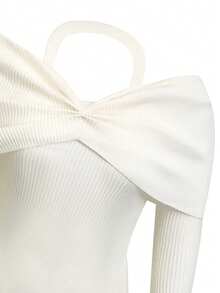 Sexy Halter Neck Knit Sweater For Women, Off Shoulder Long Sleeve Cropped Top, Autumn/Winter - Apricot - View 8