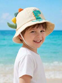 1顶幼儿男童可爱恐龙印花渔夫帽，防晒，适合春夏佩戴