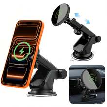 Magnetic Wireless Car Charger, 2 In 1 Fast Charging Magnetic Car Charger Mount Phone Holder Compatible With IPhone 17 16 15 14 13 12 Pro Max/Plus/Mini Car Accessories - one-size - View 4